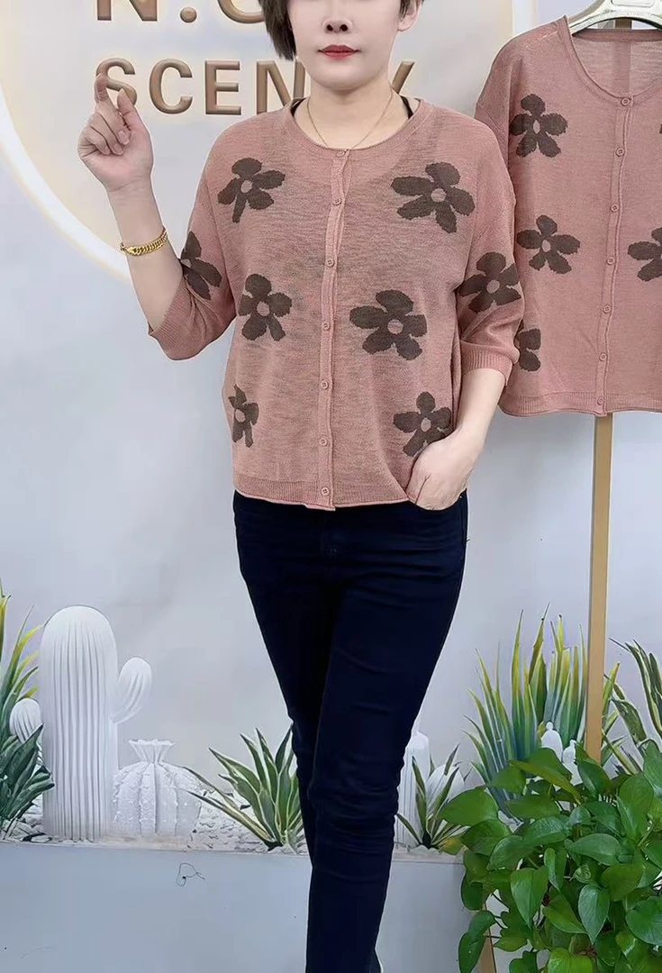 7161 立体定位花针织分袖开衫气质时尚春秋洋气