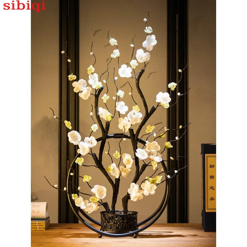 Sibiqi 进门客厅玄关电视柜餐边柜工艺品腊梅摆件家居装饰品花高