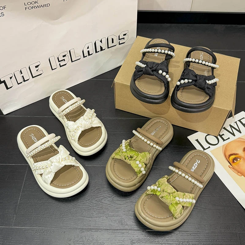 法式绝美配裙子低跟凉拖鞋女夏外穿2025年新款厚底海边罗马凉鞋子