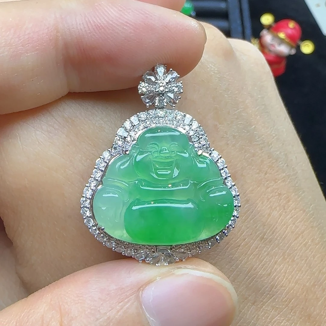 颈饰18K金镶嵌翡翠天然翡翠