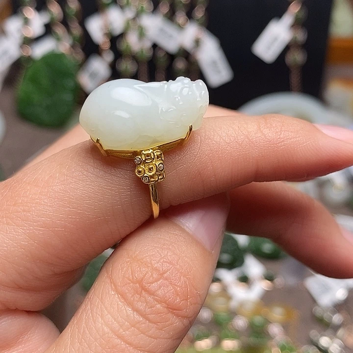 和田玉银S925镶嵌戒指