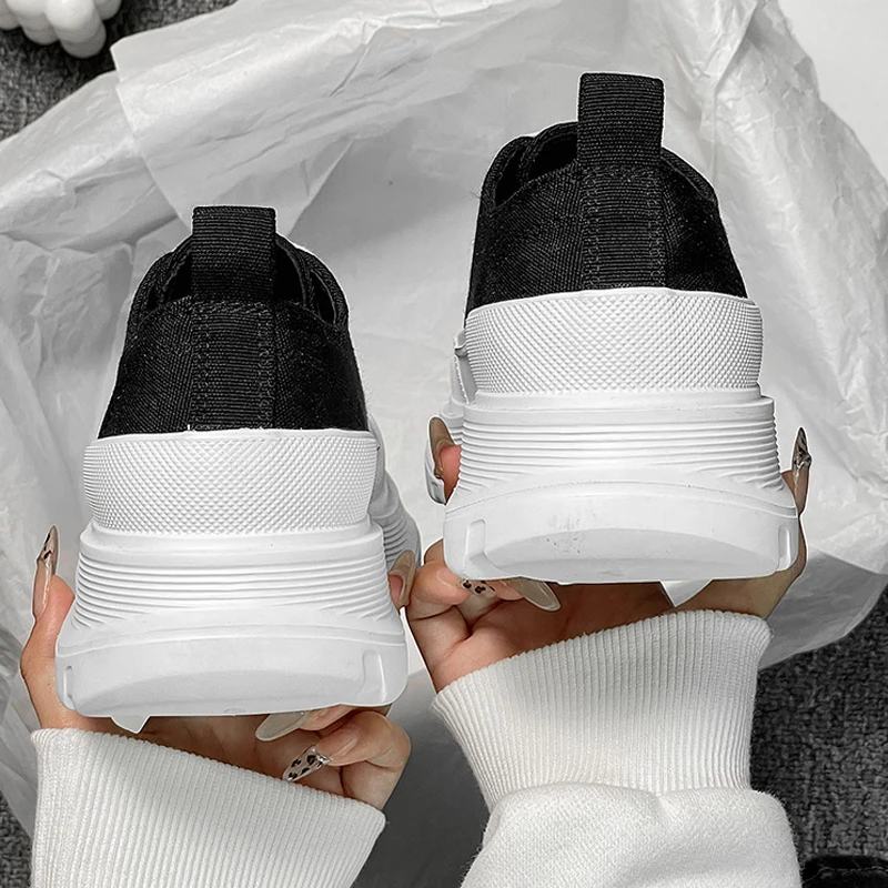 专柜体验~夕麦昆厚底帆布鞋女夏新款情侣松糕增高小白鞋老爹鞋男