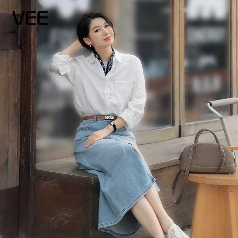 VEE【丹麦假日】时尚休闲百搭直筒宽松复古简约通勤牛仔半裙