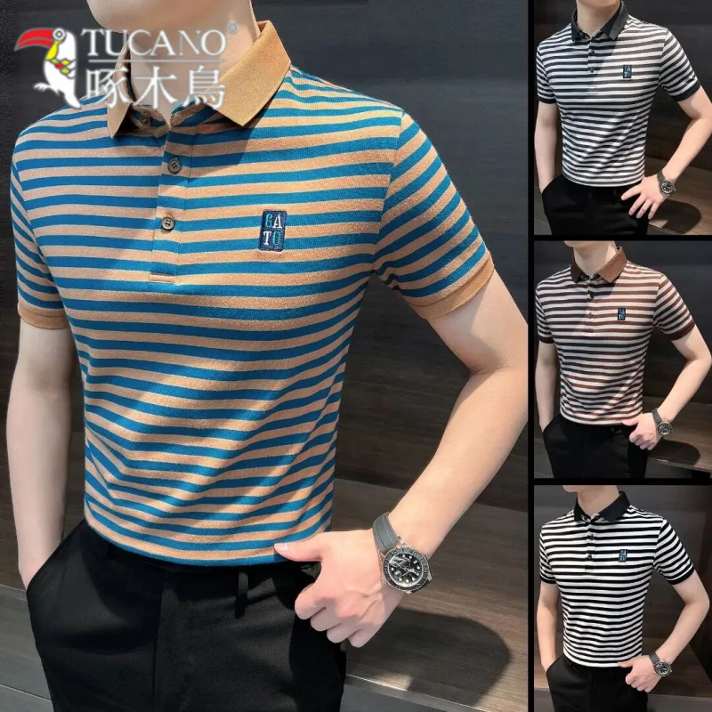 TUCANO/啄木鳥polo衫男款2025新款男装商务条纹半袖男士短袖T恤