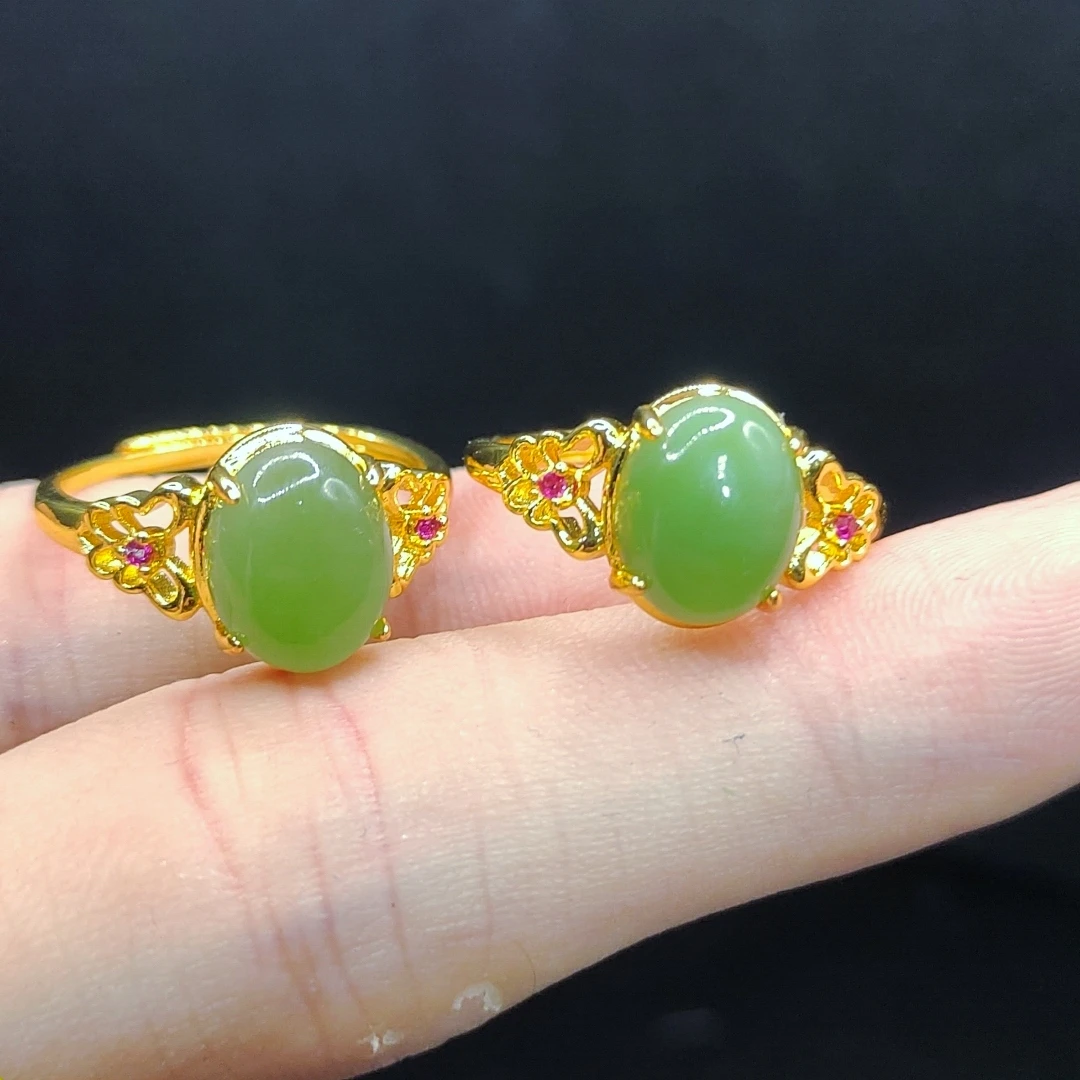 【李想精选】和田玉蛋面戒指X9【多样性发其一】约9-7mm