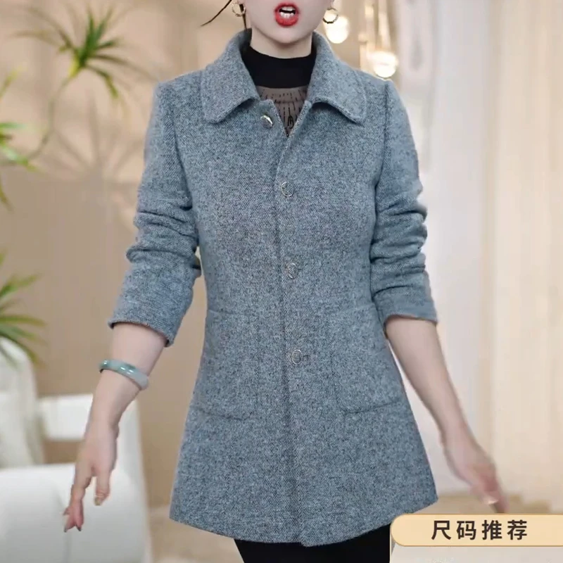 毛呢大衣女加棉加厚中长款收腰显瘦妈妈装外套秋冬季时尚洋气上衣