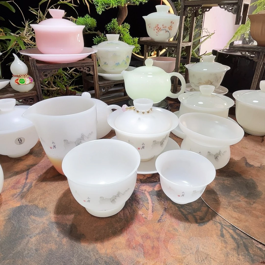 冰晶璞玉素烧薄胎水墨山居11件套装