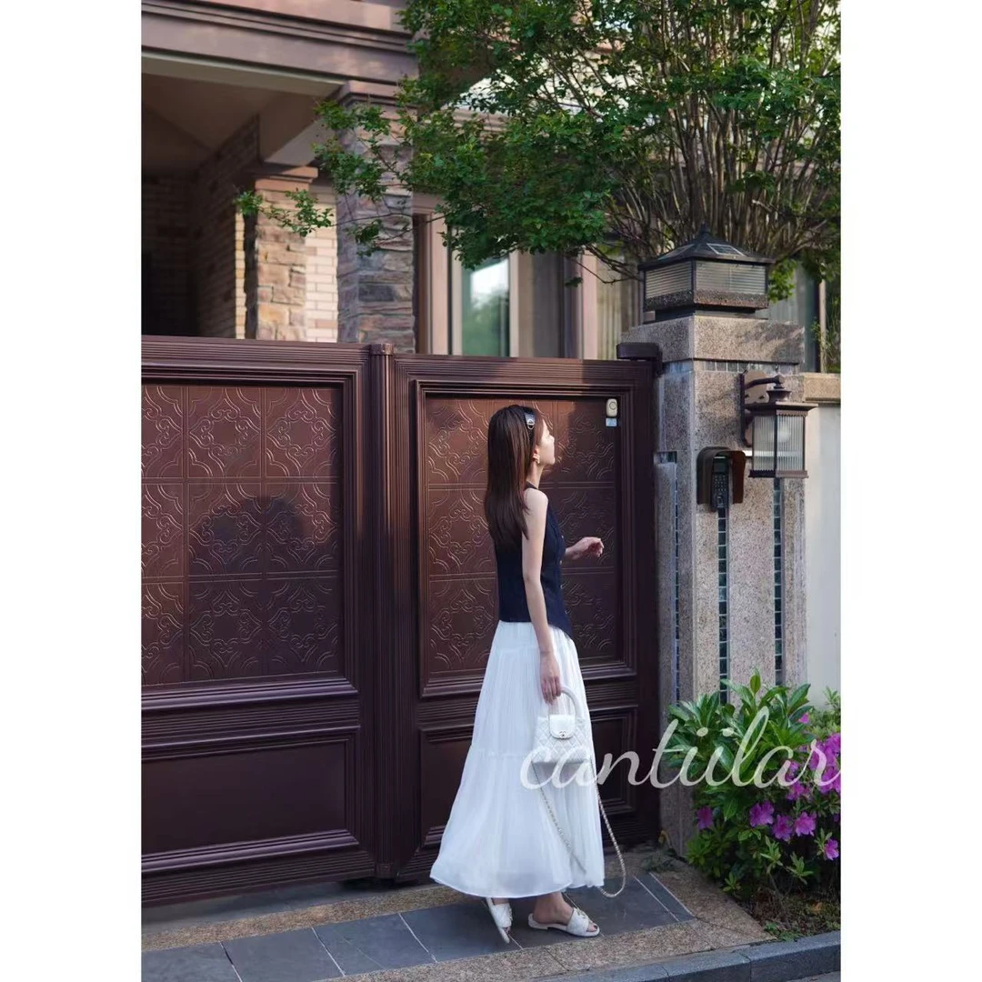 CANTIILAR “纱纱裙”松紧腰压褶网纱垂感半身裙 JZ6506
