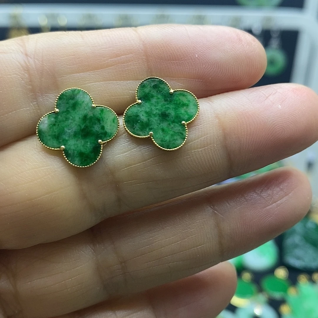 翡翠18K金镶嵌耳饰耳饰