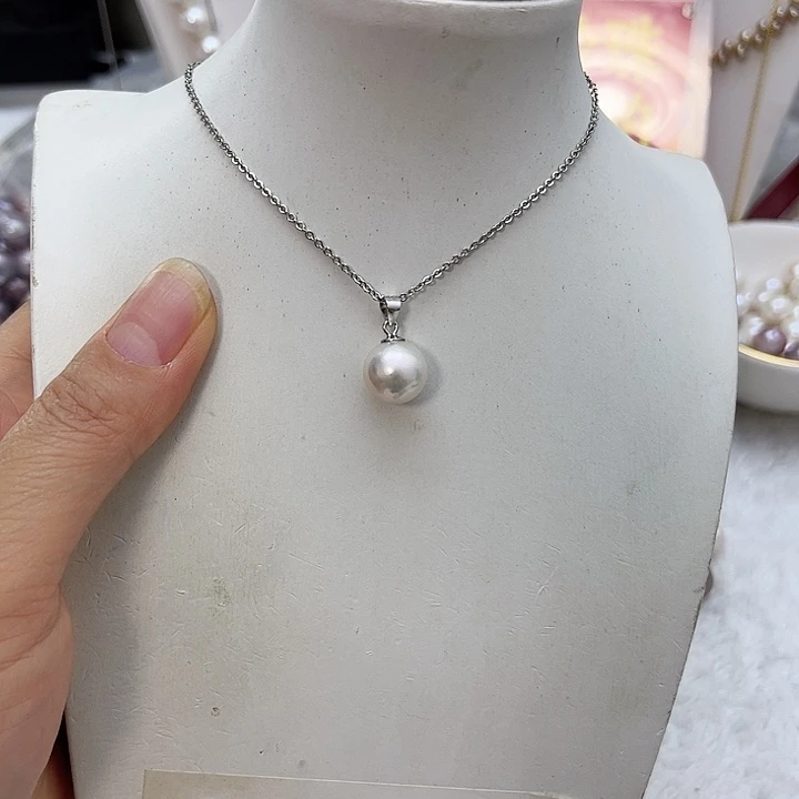 银S925镶嵌淡水珍珠白珠银色瓜子扣