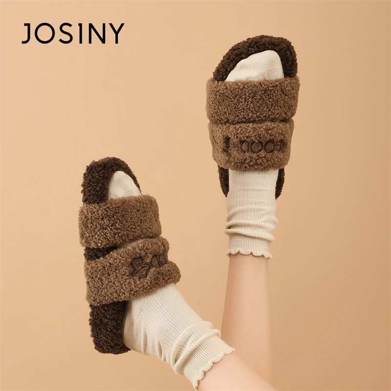 卓诗尼毛毛拖鞋女外穿2025新款秋冬季网红同款居家厚底一字棉拖鞋