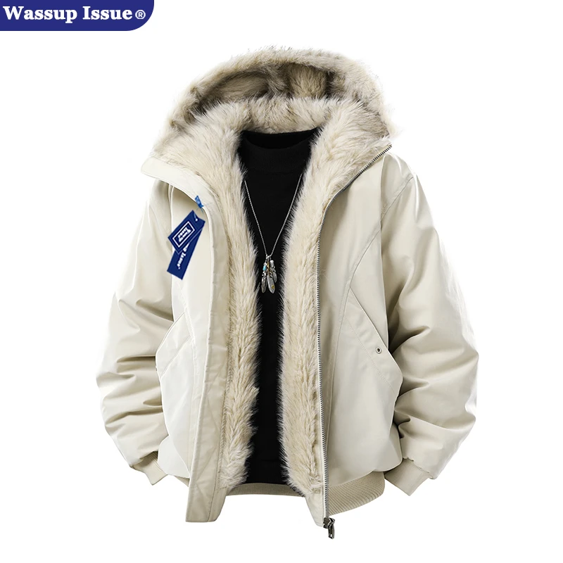WASSUP ISSUE休闲美式男士毛领连帽棉服座山雕美式复古保暖外套男