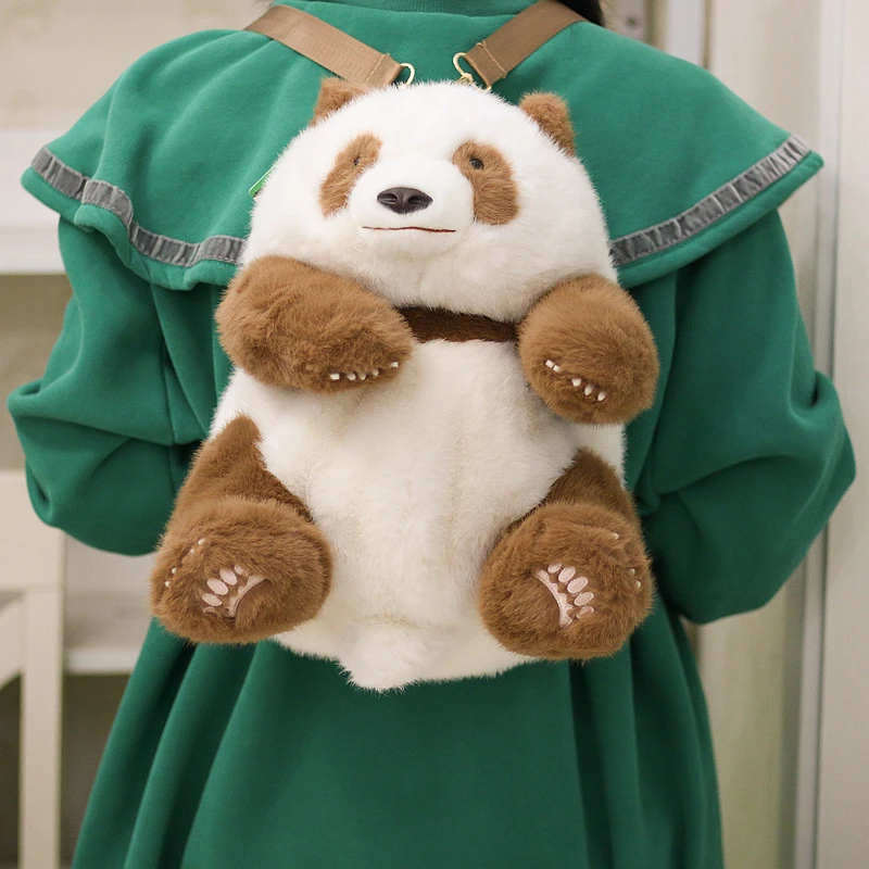 正版萌仿水貂毛熊猫七仔双肩包生日礼物毛绒玩具背包成都基地同款