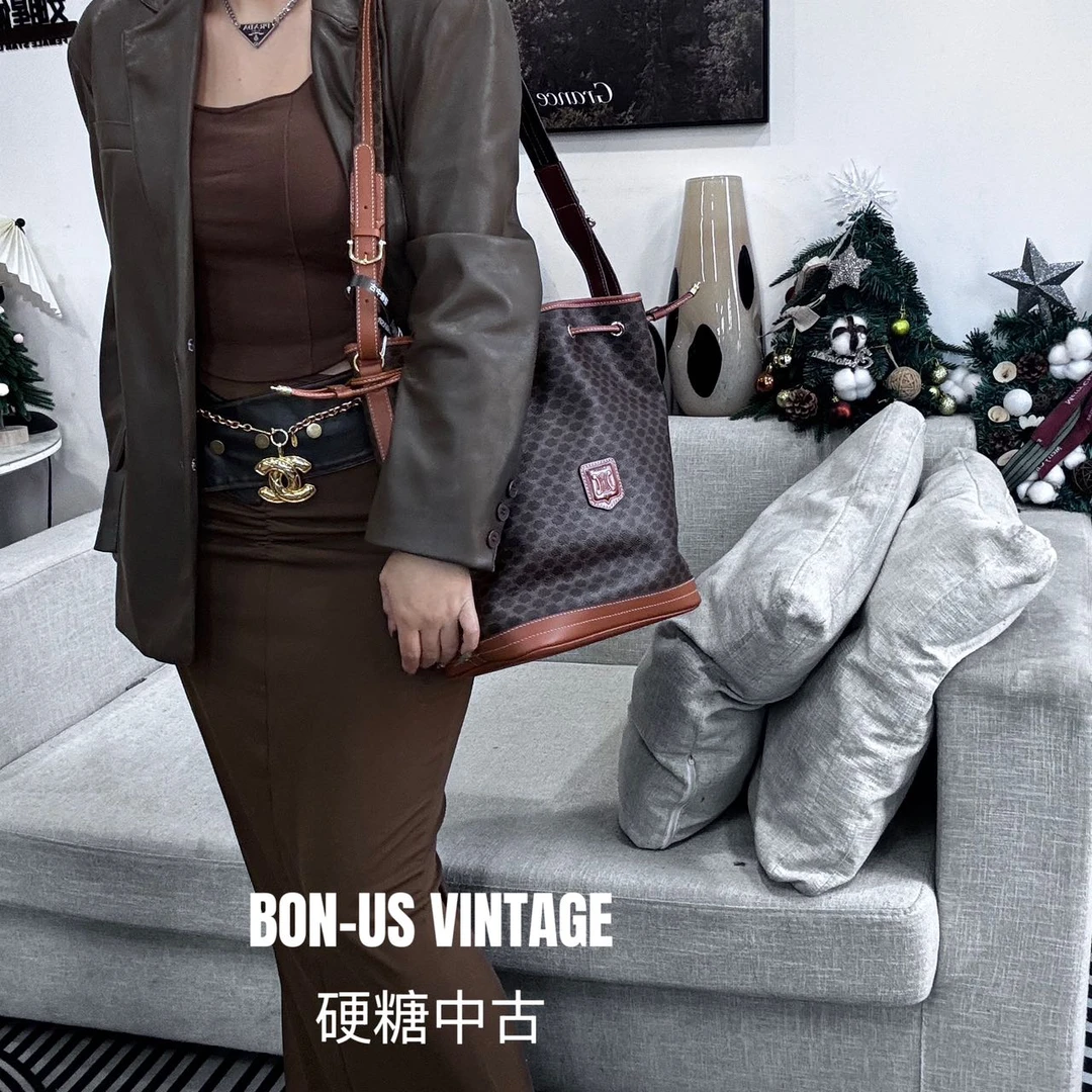95新 Celine/思琳 617876/凯旋门抽绳水桶配皮换新