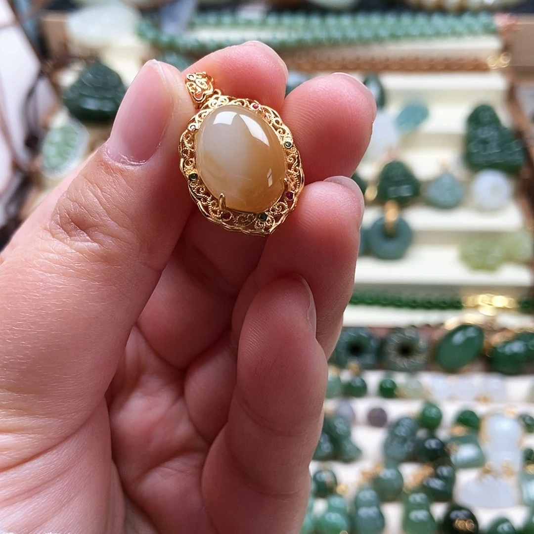 吊坠(不含链)银S925镶嵌和田玉