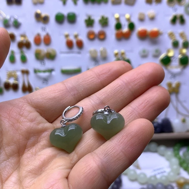 和田玉银S925镶嵌耳饰