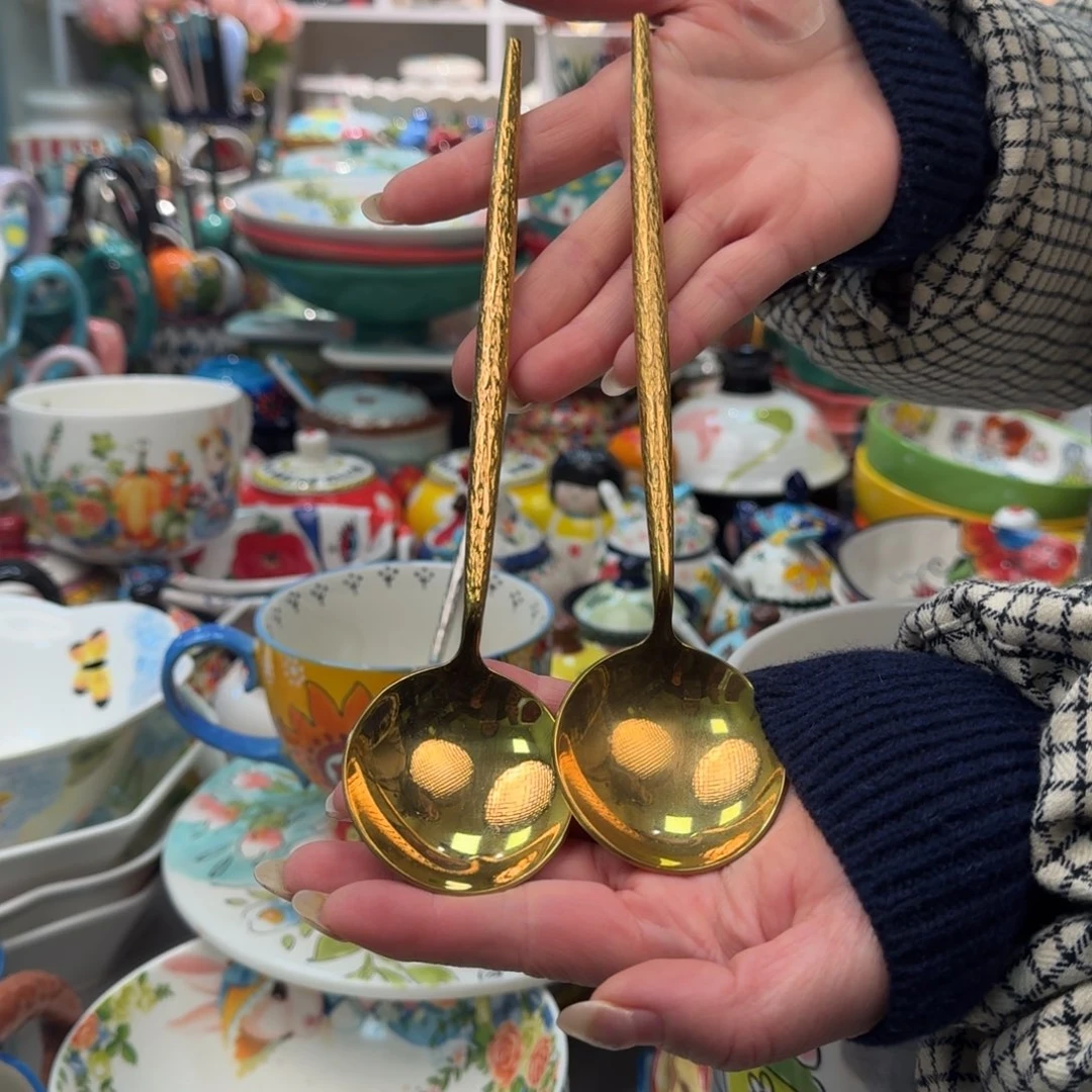 陶瓷304不锈钢金色饭勺2只