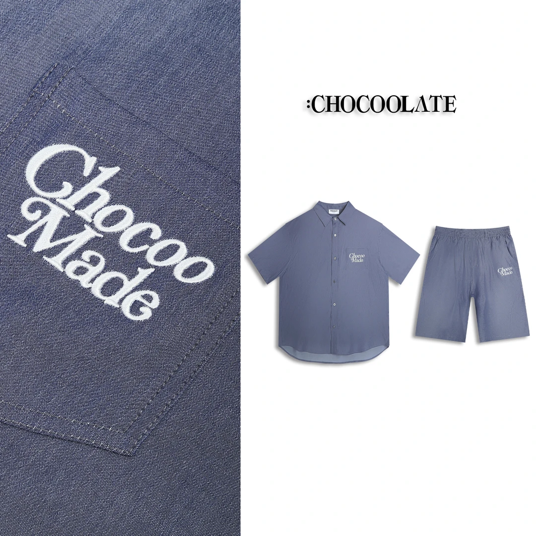 it：CHOCOOLATE夏翻领短袖衬衫轻奢痞帅男装美式情侣套装衬衫+短裤