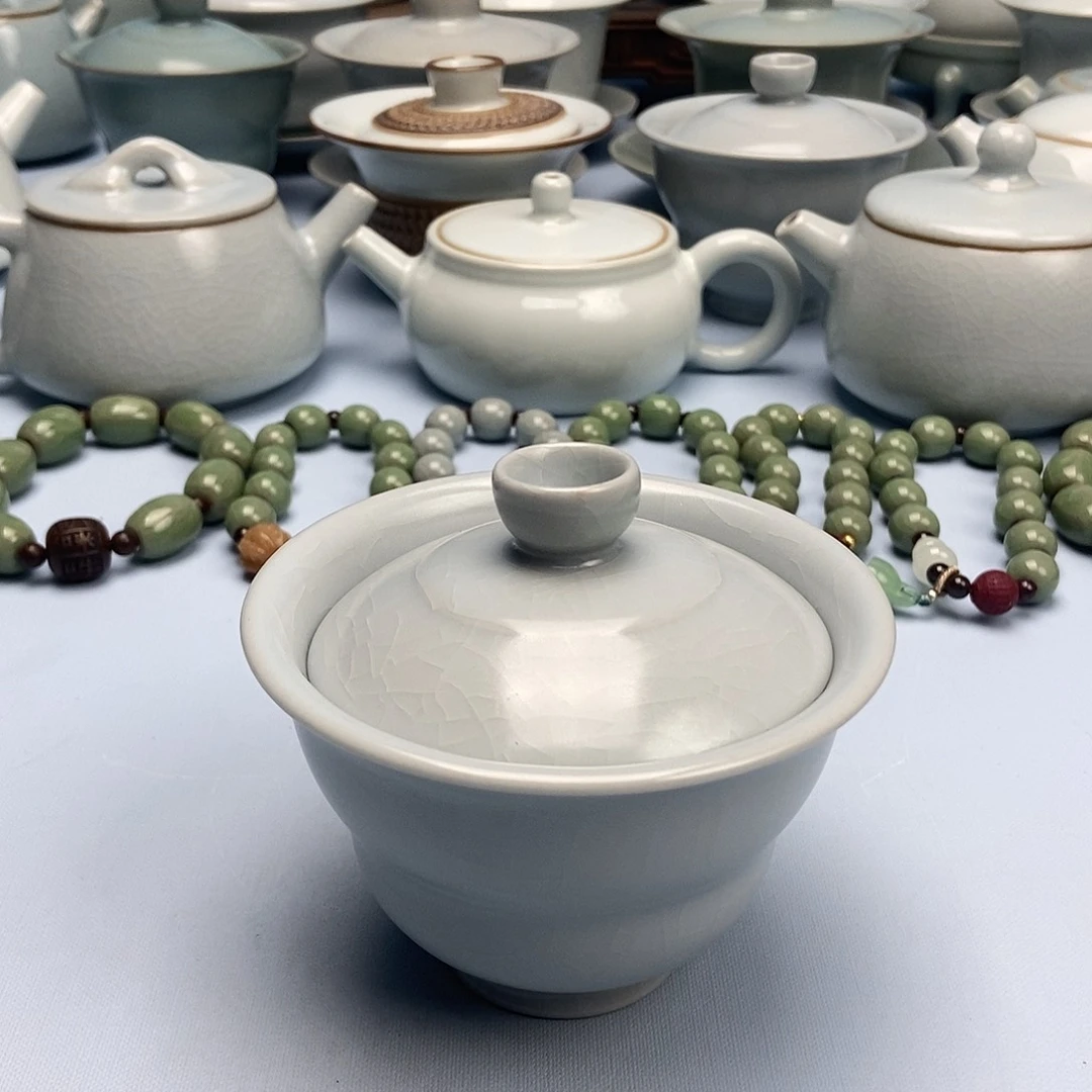 杯微微瑕仿古月白福禄盖碗原矿原釉原产地