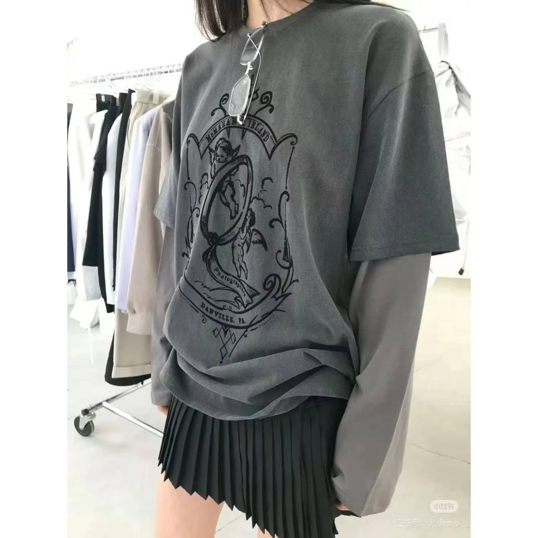 东大门 云朵棉 植绒印花假两件