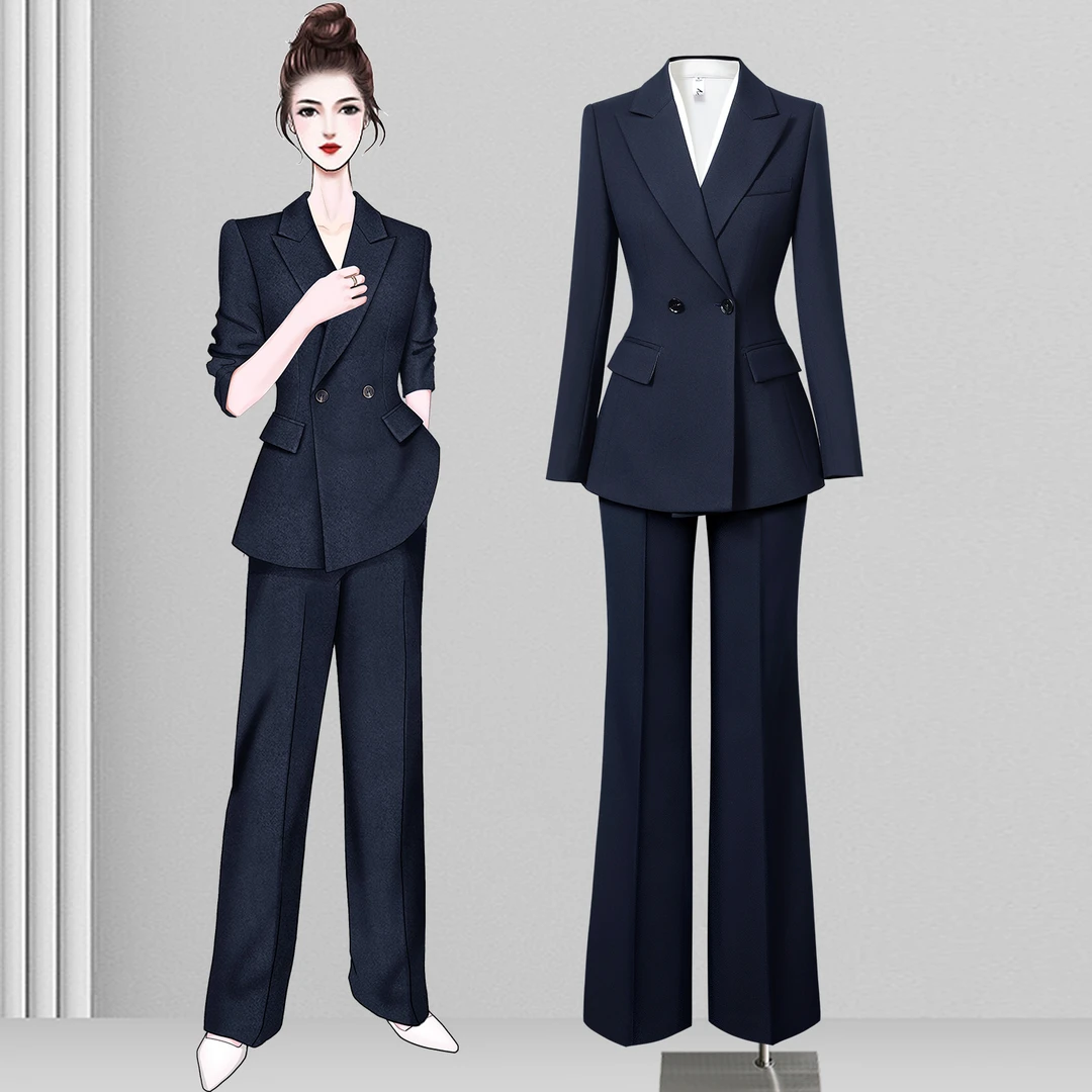 通勤风纽扣长袖高个子西装套装修身西服时尚职业商务高端气质名媛