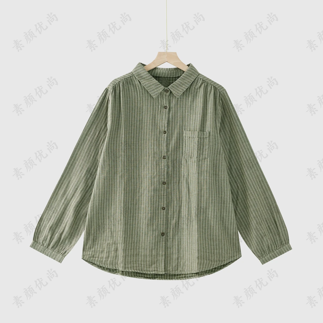 【素颜】2025新款百搭竖条纹100纯棉色织长袖衬衫