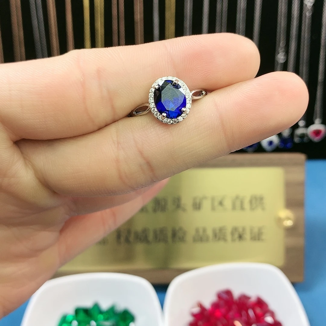 蓝宝石戒指银S925镶嵌