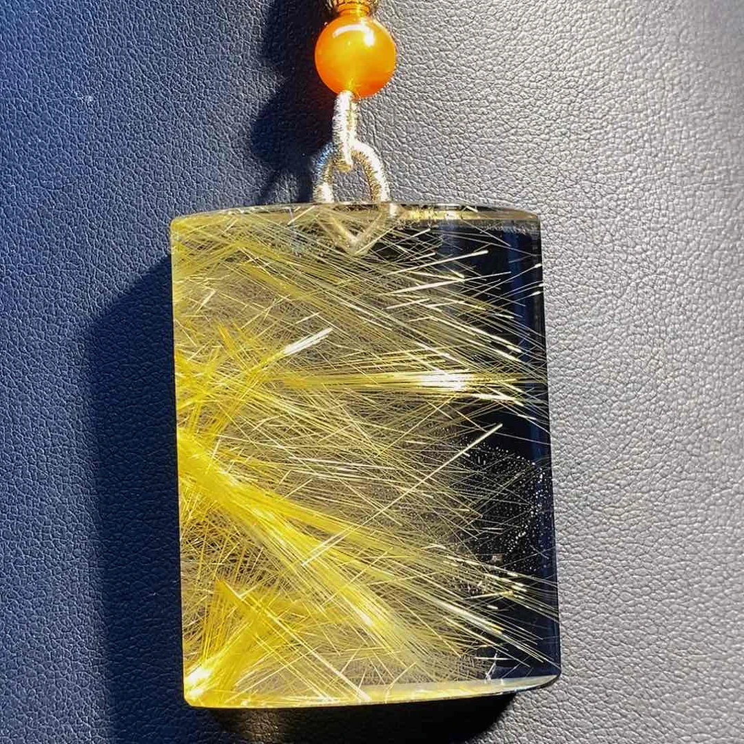 未镶嵌颈饰水晶天然金发晶无事牌吊坠