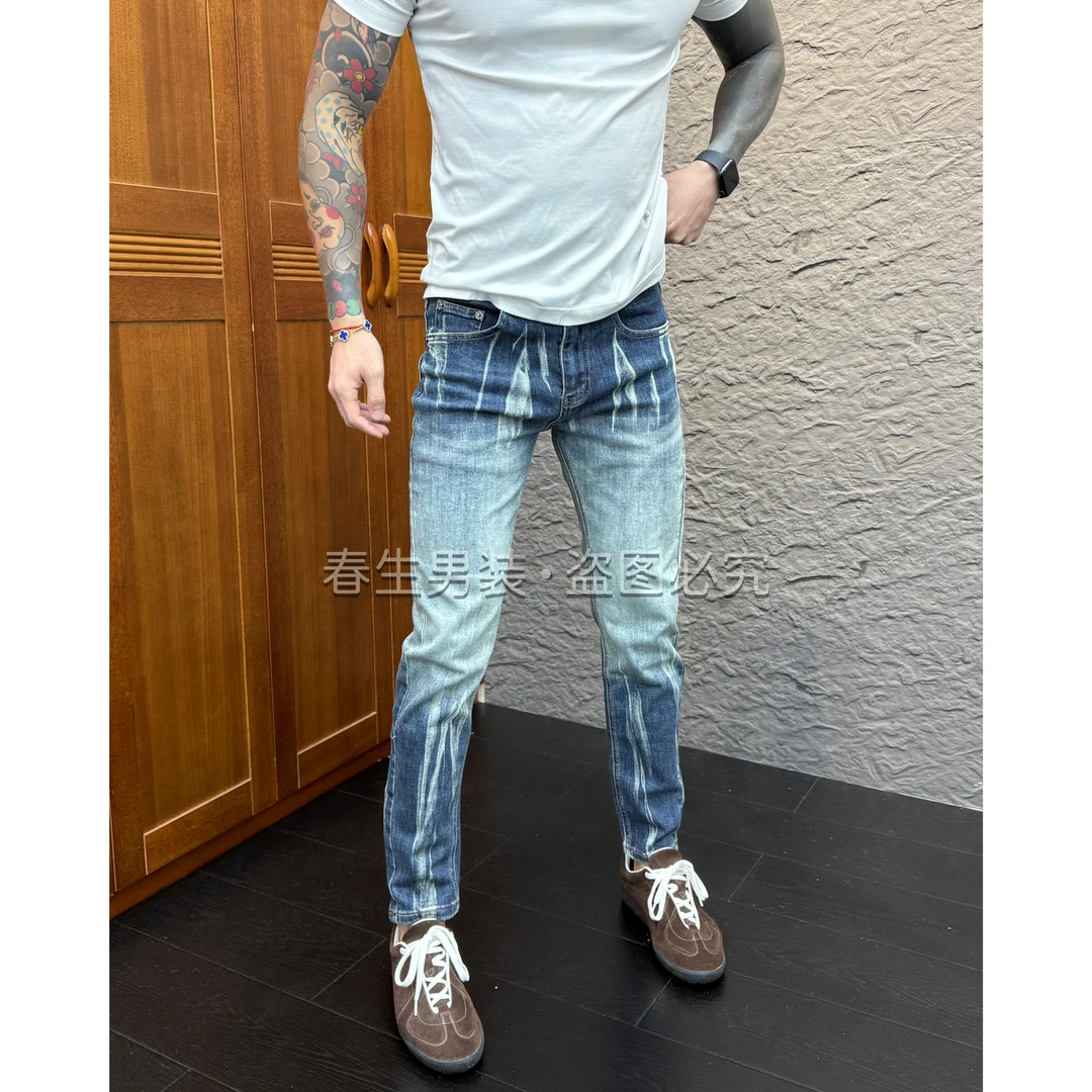 2025早秋新款时尚休闲百搭渐变修身小脚男士牛仔裤1929
