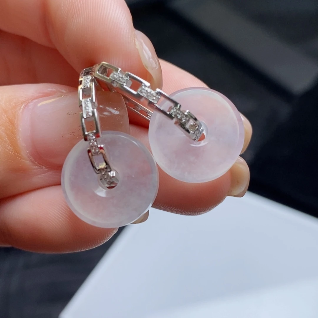 翡翠18K金镶嵌耳饰高冰路路通