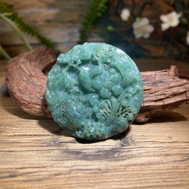 天然A货翡翠蓝水荷塘月色