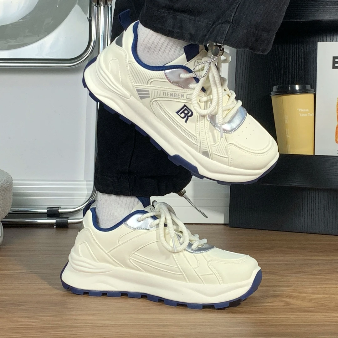 人本男鞋厚底老爹鞋女款春秋百搭2025新款初中生休闲运动鞋显脚小