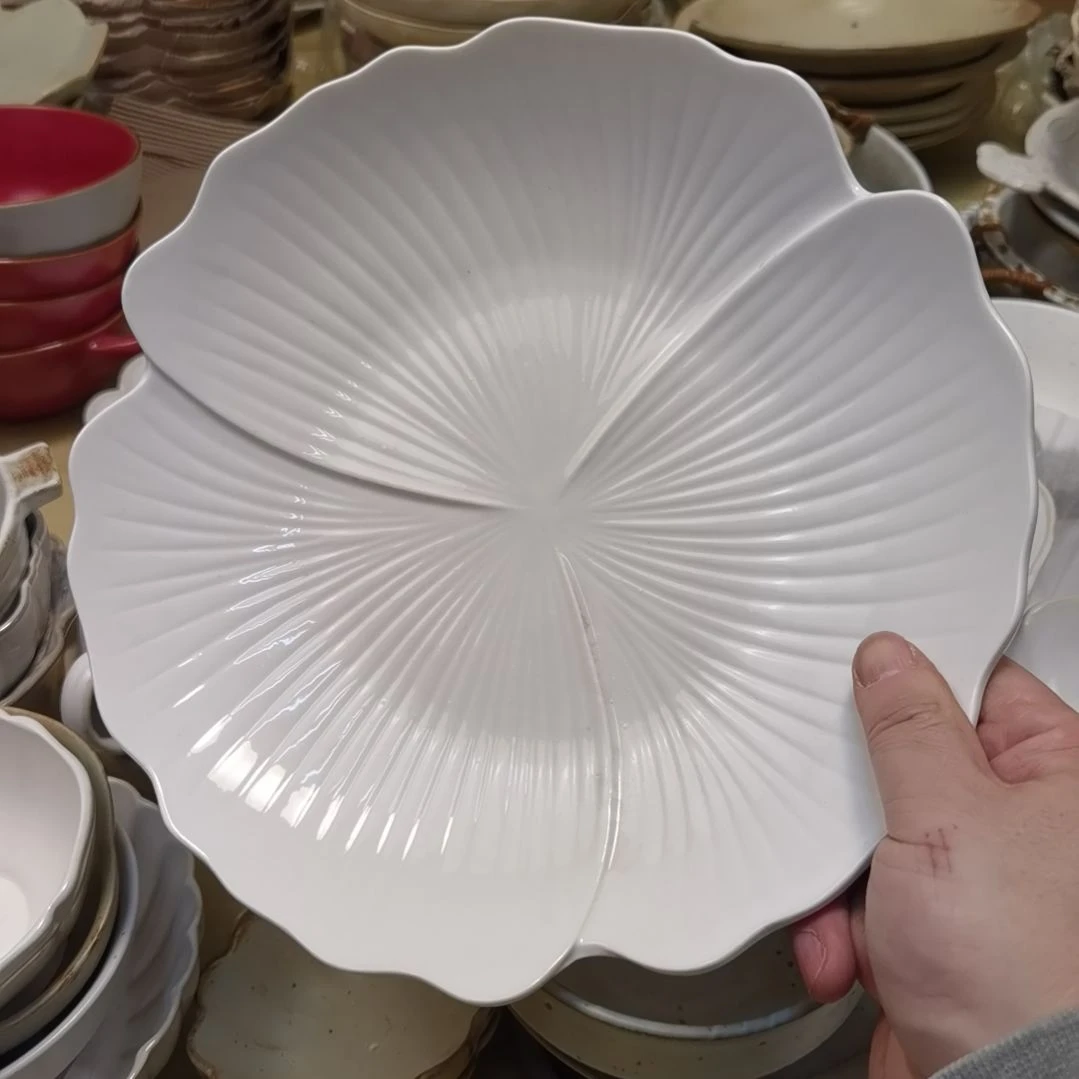 瓷片微瑕银杏叶十寸大盘两个一组