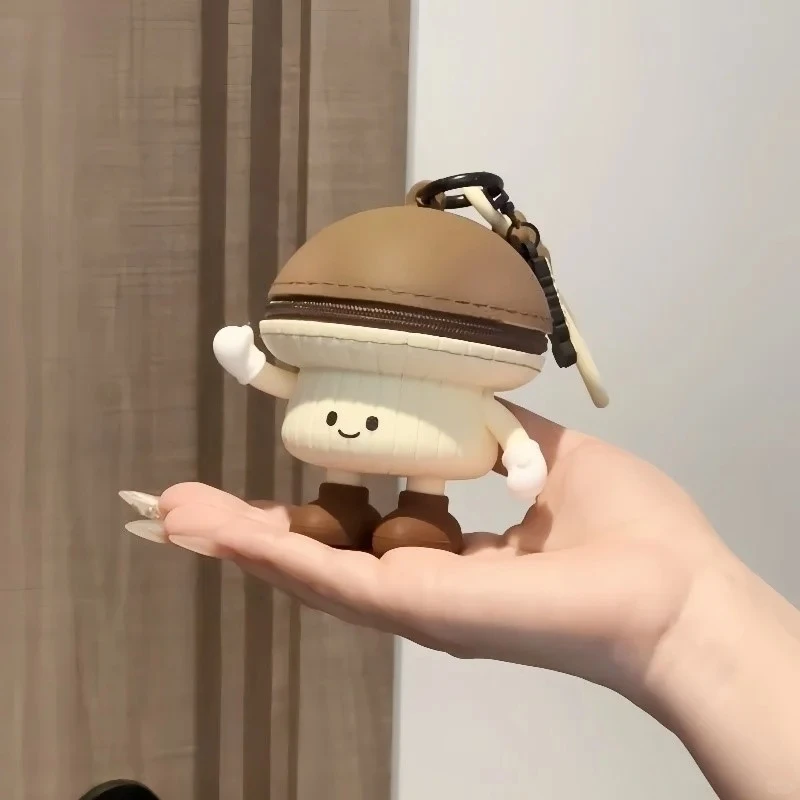 可爱卡通小蘑菇耳机收纳包迷你零钱包创意蔬菜钥匙扣趣味包包挂件
