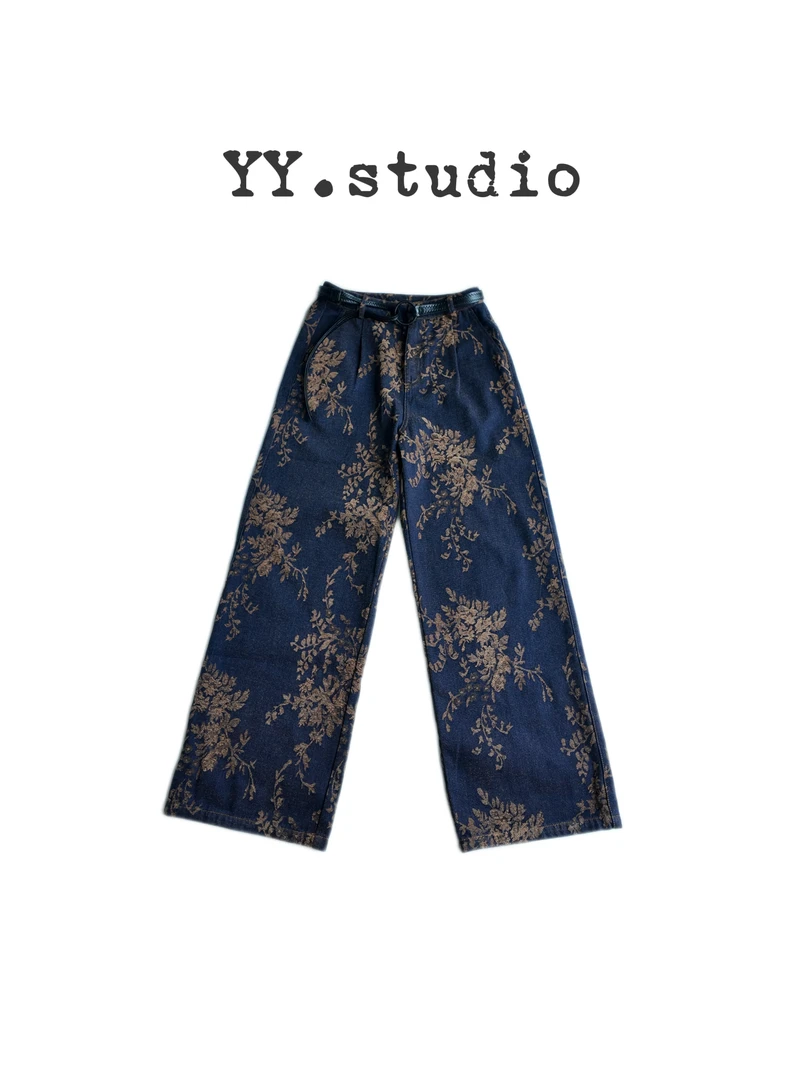 YY.studio 复古提花阔腿牛仔裤【下单备注尺码颜色NO退NO换】