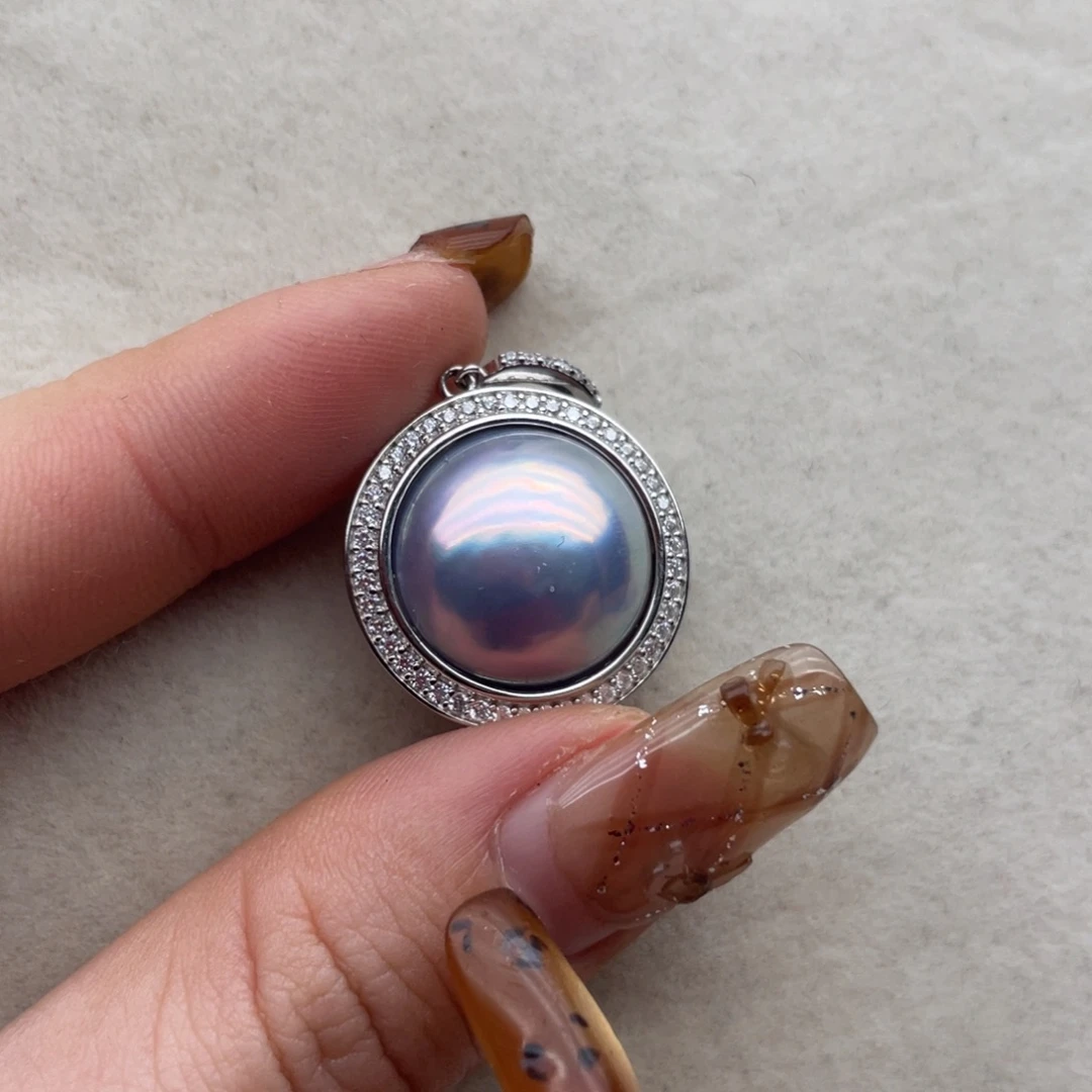 拼合珍珠（马贝珠）银S925镶嵌颈饰C32