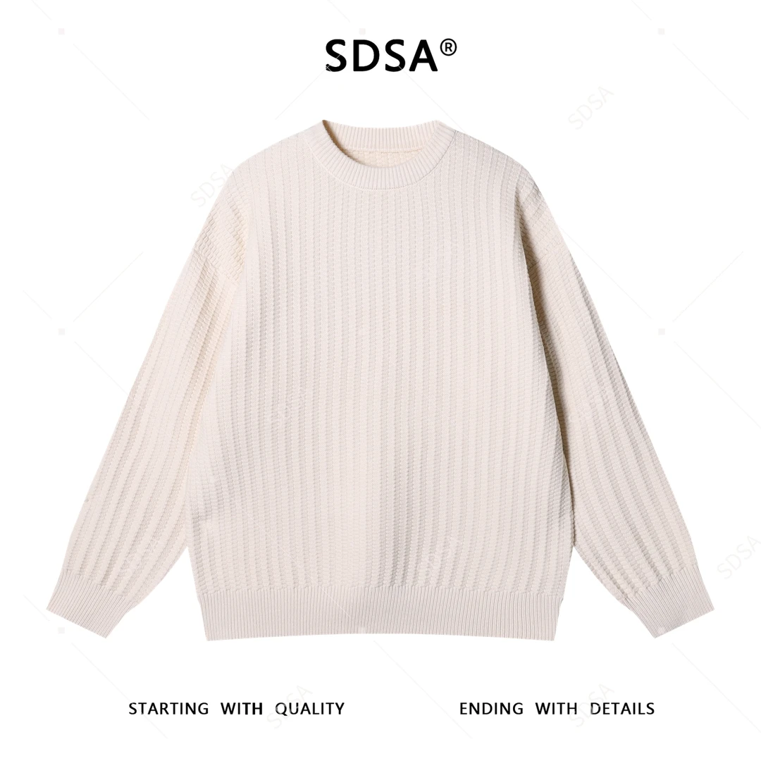 SDSA秋冬新款痞帅男装韩版纯色简约竖纹圆领针织衫百搭慵懒风毛衣