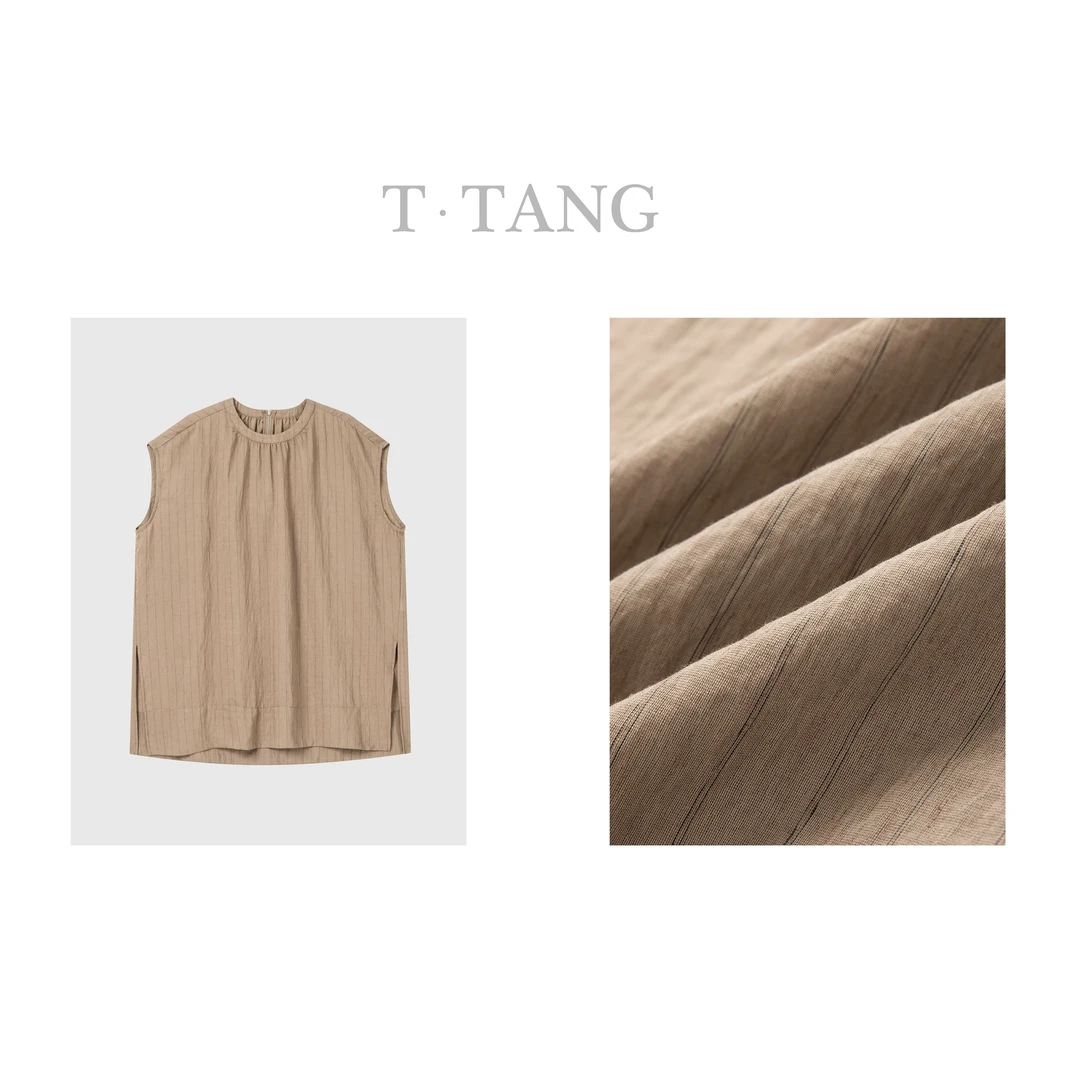 夏季新款丝光色织平纹料时尚休闲百搭宽松简约无袖衬衫【6837】FF