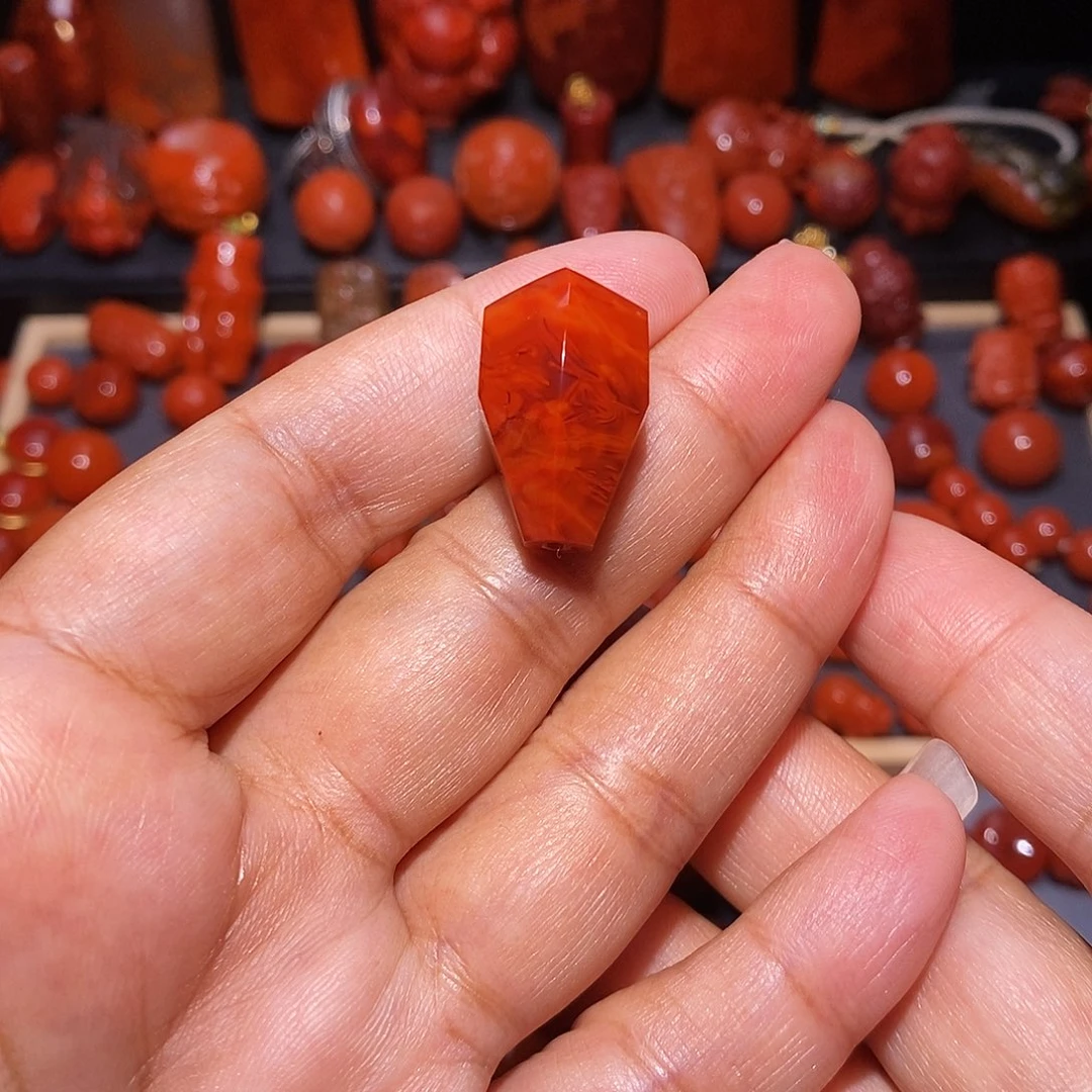 南红玛瑙未镶嵌配饰妖花火焰纹三通14mm