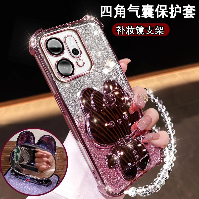 适用OPPOReno14手机壳兔子闪粉全包PLA110创意镜头膜opop高级感14