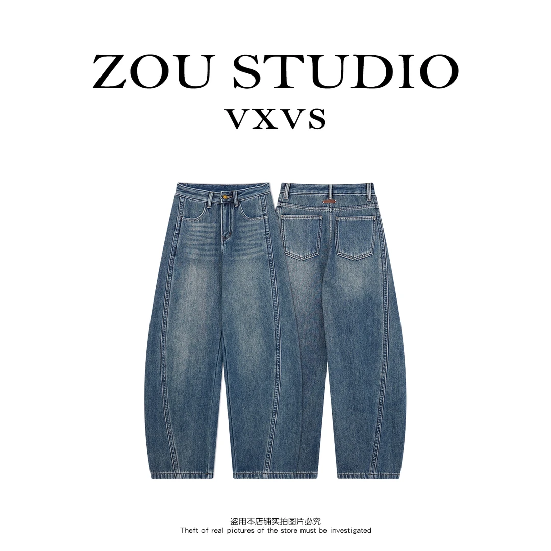 ZOU STUDIO {VXVS}极简风立 体剪裁弧度双走线牛仔裤（加绒）6010-1