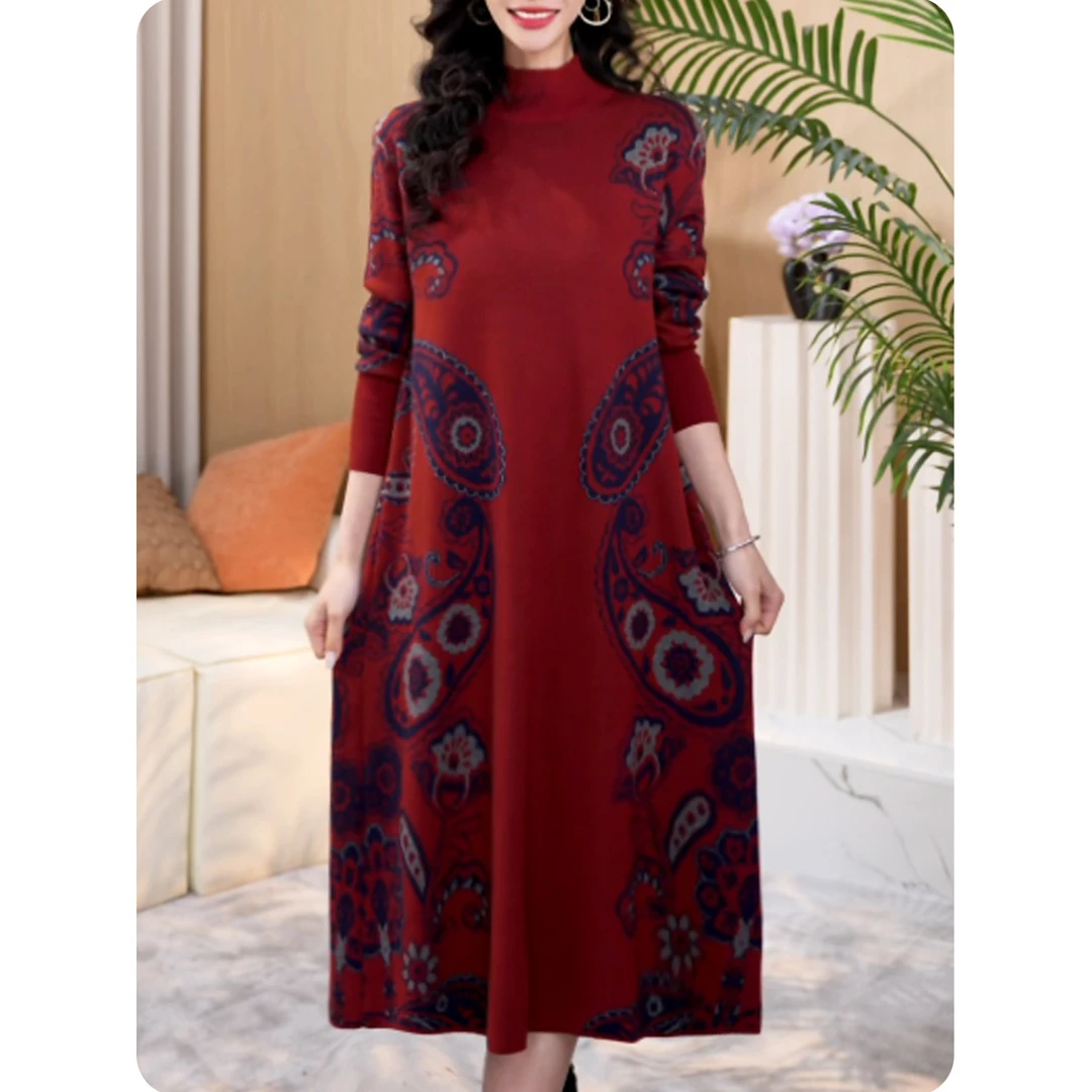 |TL4|腰果女士宽松连衣裙中长款毛衣裙气质休闲女装4ZL01CZ236