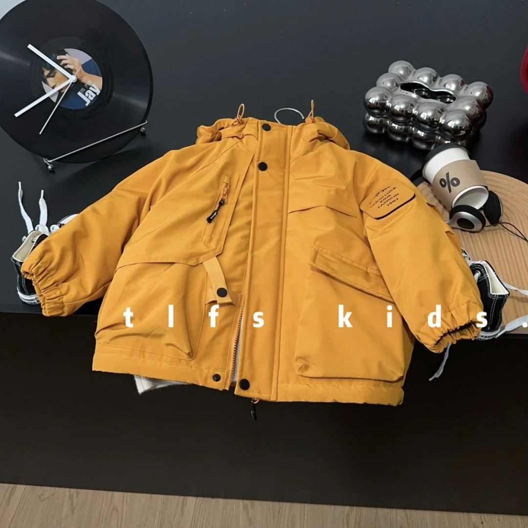 童例「25499小黄连帽棉服」秋冬儿童保暖防水外套男童女童棉袄大衣