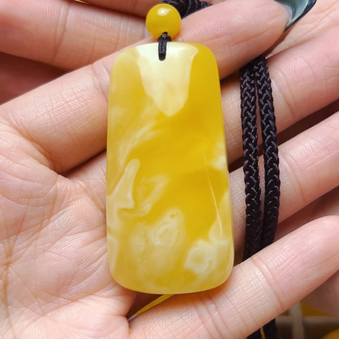 未镶嵌蜜蜡裸石28mm福利无事牌项链 14.93g