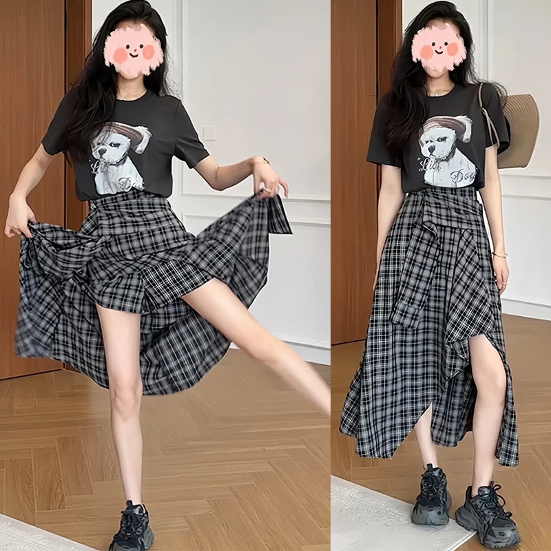 纯欲慵懒风女装洋气衣服女时尚减龄短袖T恤上衣半身长裙子套装夏