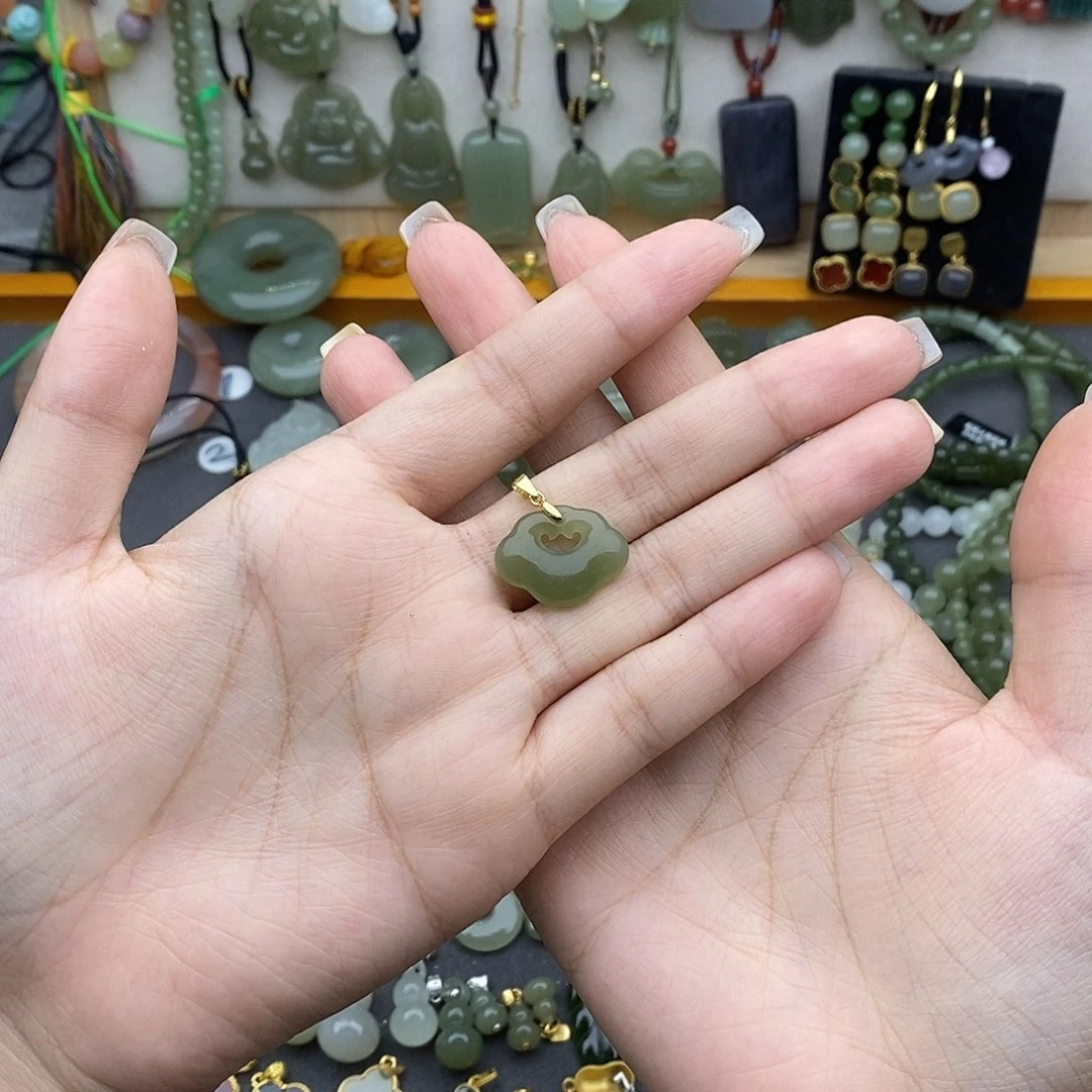 和田玉银S925镶嵌吊坠(不含链)