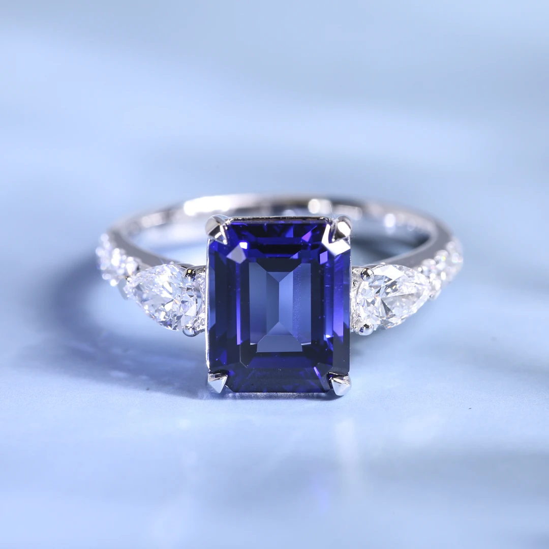 培育蓝宝石【三隆珠宝】#1352  PT950蓝宝石戒指镶嵌时尚百搭经典