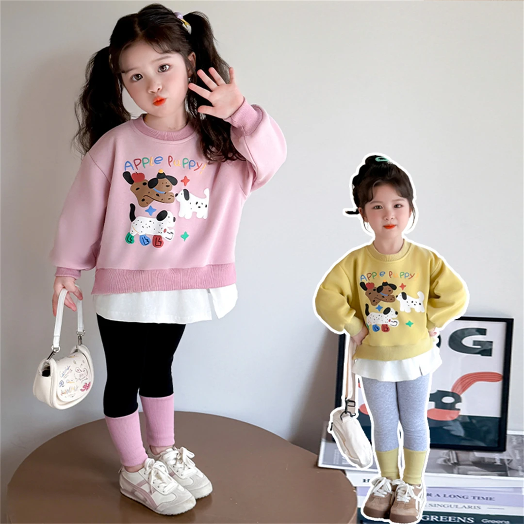 女童套装洋气卡通儿童假两件卫衣打底裤两件套小女孩宝宝春秋装潮