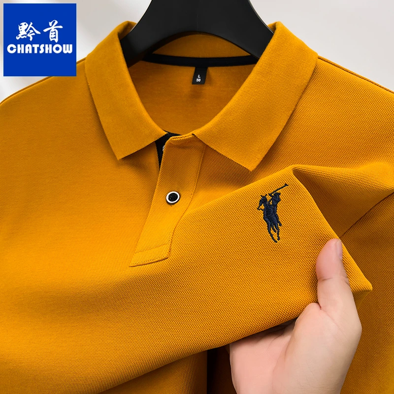专柜男士长袖POLO衫秋季新款时尚刺绣翻领T恤休闲百搭弹力t恤卫衣