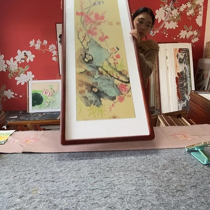 国画手写手绘带框包邮国画作品47✖️162